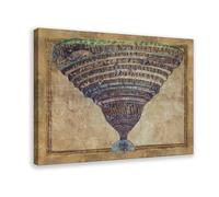 Stampa artistica da parete su tela con immagine di Sandro Botticelli La mappa dell'inferno, divina commedia rinascimentale, per camera da letto e ufficio, 40 x 60 cm