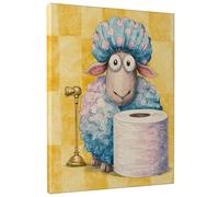 Stampa artistica da parete su tela con immagine di una pecora e una pesca blu, decorazione fantasiosa per bagno, soggiorno, camera da letto, cameretta dei bambini, divertente estetica per la casa