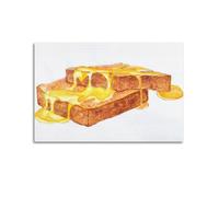 Stampa artistica da parete su tela con immagine gourmet, motivo "Honey Toast" ad acquerello, decorazione moderna per la camera da letto, 50 x 75 cm