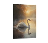 Stampa artistica da parete su tela con immagine realistica di un cigno all'ora d'oro con immagine di un bellissimo poster moderno e moderno, 20 x 30 cm