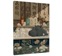 Stampa artistica da parete su tela con ippopotamo che fa il bagno, stampe vintage con animali, decorazione astratta per bagno, soggiorno, camera da letto, spa, tela avvolta 40,6 x 50,8 cm