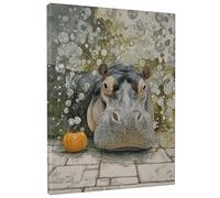 Stampa artistica da parete su tela con ippopotamo, stampa animalier grigio arancione, divertente decorazione per il bagno per soggiorno, camera da letto, camera dei bambini, tela avvolta 20,3 x 25,4