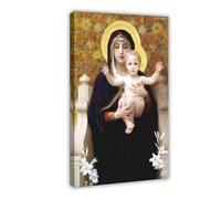Stampa artistica da parete su tela con la Madonna dei gigli di William Adolphe Bouguereau, decorazione moderna per camera da letto, 50,8 x 76,2 cm (50 x 75 cm)