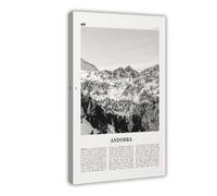 Stampa artistica da parete su tela con mappa della città di Andorra in bianco e nero, La Vella, Paesaggio della città dell'Europa, poster e stampe artistiche per camera da letto e ufficio, 50 x 75 cm