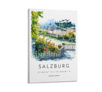 Stampa artistica da parete su tela con motivo di Salisburgo con paesaggio urbano, souvenir dell'Austria, per soggiorno, camera da letto, bagno, ufficio, decorazione per la casa, 30 x 45 cm