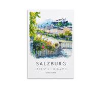 Stampa artistica da parete su tela con motivo di Salisburgo con paesaggio urbano, souvenir dell'Austria, per soggiorno, camera da letto, bagno, ufficio, decorazione per la casa, 30 x 45 cm