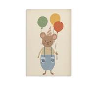 Stampa artistica da parete su tela con motivo di topolino con animali carini, per soggiorno, camera da letto, bagno, ufficio, decorazione per la casa, 40 x 60 cm