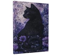 Stampa artistica da parete su tela con motivo floreale di gatto, stampa con fiori viola, decorazione estetica per la casa per soggiorno, camera da letto, ufficio, senza cornice, 30,5 x 40,6 cm