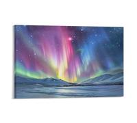Stampa artistica da parete su tela con motivo misterioso Aurora Boreale, paesaggio di montagna innevata, stampa su tela testurizzata, per soggiorno, camera da letto, ufficio, cornice decorativa, 20 x