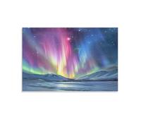 Stampa artistica da parete su tela con motivo misterioso Aurora Boreale, paesaggio di montagna innevata, stampa su tela testurizzata, per soggiorno, camera da letto, ufficio, decorazione senza cornice