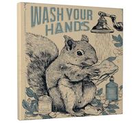 Stampa artistica da parete su tela con motivo scoiattolo che si lava le mani, stampa artistica da parete con animali blu e beige, divertente decorazione da parete per bagno, soggiorno, camera da letto