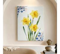 Stampa artistica da parete su tela con narcisi gialli primaverili, stampe floreali ad acquerello, decorazione estetica astratta per la casa, soggiorno, camera da letto, bagno, tela avvolta 30,5 x 40,6