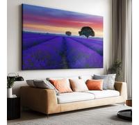 Stampa artistica da parete su tela con paesaggio con campo di lavanda al tramonto, opera d'arte per bagno, soggiorno, decorazione da parete, 160 x 80 cm, senza cornice