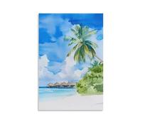 Stampa artistica da parete su tela con paesaggio delle Maldive, bungalow sull'acqua, spiaggia, isola tropicale, poster per soggiorno, camera da letto, bagno, ufficio, decorazione per la casa, 50 x 75