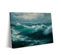 Stampa artistica da parete su tela con paesaggio marino e oceano tempestoso, stampa con barche a vela lontane, decorazione nautica costiera per soggiorno, camera da letto, ufficio, opera d'arte (Art