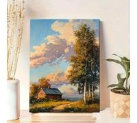 stampa artistica da parete su tela con paesaggio rustico di una baita - Immagine panoramica della natura della campagna per l'arredamento del soggiorno e della camera da letto cornice 70x100 cm
