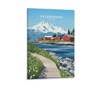 Stampa artistica da parete su tela con paesaggio urbano minimalista, motivo: viaggio di Pietroburgo, Alaska, per soggiorno, camera da letto, bagno, ufficio, decorazione per la casa, 40 x 60 cm