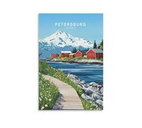 Stampa artistica da parete su tela con paesaggio urbano minimalista, motivo: viaggio di Pietroburgo, Alaska, per soggiorno, camera da letto, bagno, ufficio, decorazione per la casa, 50 x 75 cm