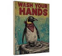 Stampa artistica da parete su tela con pinguino che si lava le mani, stampe divertenti con animali, decorazione da parete per soggiorno, camera da letto, bagno, cucina, 40,6 x 50,8 cm