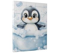 Stampa artistica da parete su tela con pinguino fantasioso, decorazione con animali blu e grigio, affascinante estetica per la stanza dei bambini, perfetta per bagno, stanza dei giochi, divertimento