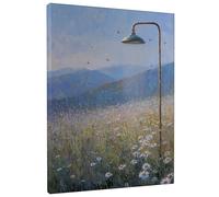 Stampa artistica da parete su tela con prato estivo, stampa floreale blu verde, decorazione astratta della natura per soggiorno, camera da letto, bagno, dormitorio, tela avvolta 30,5 x 40,6 cm