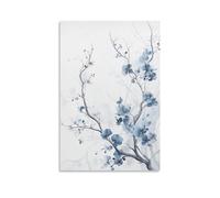 Stampa artistica da parete su tela con rami blu con cornice ad acquerello bellissimo fiore pronto da appendere poster da parete