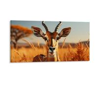 Stampa artistica da parete su tela con scena autunnale, motivo: Impala maschio in un tramonto dorato, decorazione da parete con campo autunnale, decorazione da parete per ufficio, scuola materna