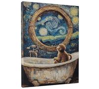 Stampa artistica da parete su tela con scimmia fantasiosa, blu e giallo, stampa notturna stellata, decorazione giocosa per il bagno per soggiorno, camera da letto, camera dei bambini, affascinante
