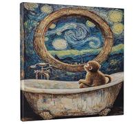 Stampa artistica da parete su tela con scimmia fantasiosa, blu e giallo, stampa notturna stellata, decorazione giocosa per il bagno per soggiorno, camera da letto, camera dei bambini, affascinante