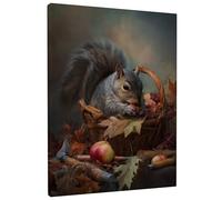 Stampa artistica da parete su tela con scoiattolo autunnale, stampa di animali della natura, grigio marrone, decorazione rustica per soggiorno, camera da letto, cucina, stile fattoria, 30,5 x 40,6 cm