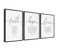 Stampa artistica da parete su tela con scritta "Faith Hope and Love", 3 pezzi, pronta da appendere, con preghiera della serenità, per soggiorno, arte cristiana, citazioni religiose, decorazione da
