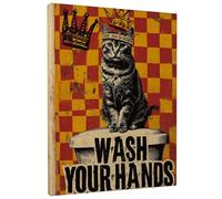 Stampa artistica da parete su tela con simpatico gatto che si lava le mani, stampa a scacchiera rossa e gialla, divertente decorazione estetica per casa, soggiorno, cucina, bagno, ufficio, 30,5 x 40,6