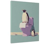 Stampa artistica da parete su tela con simpatico pinguino, stampe di animali blu viola, decorazione umoristica da parete per soggiorno, camera da letto, bagno, dormitorio, tela avvolta 20 x 25 cm