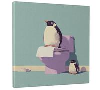 Stampa artistica da parete su tela con simpatico pinguino, stampe di animali blu viola, decorazione umoristica da parete per soggiorno, camera da letto, bagno, dormitorio, tela avvolta 30,5 x 30,5 cm