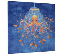 Stampa artistica da parete su tela con stampa artistica da parete con stampa di una vita marina arancione, decorazione divertente per il bagno, soggiorno, camera da letto, camera dei bambini, tela