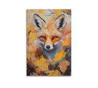 Stampa artistica da parete su tela con stampa artistica da parete moderna e squisita, stampa artistica da parete con animali impressionisti, poster di una volpe rossa con foglie autunnali, 60 x 90 cm