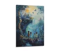 Stampa artistica da parete su tela con stampa artistica da parete per bambini, con paesaggio magico e uccelli in volo, 20 x 30 cm