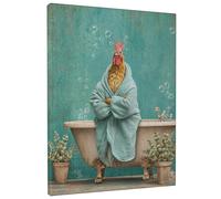 Stampa artistica da parete su tela con stampa divertente di animali con gallina, decorazione per la casa per bagno, soggiorno, cucina, tela avvolta 40,6 x 50,8 cm