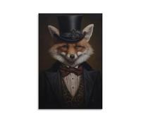 Stampa artistica da parete su tela con stampa divertente di The Dapper Gentleman Business Fox Dark Academia, per soggiorno, camera da letto, bagno, ufficio, casa, 30 x 45 cm