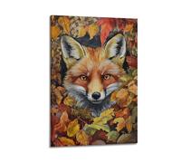 Stampa artistica da parete su tela con stampa fotografica realistica di animali con volpe rossa tra foglie autunnali, 40 x 60 cm