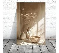 Stampa artistica da parete su tela con vaso floreale retrò Art Déco, poster moderno con fiori astratti per la decorazione della casa, quadro estetico beige (50x70 cm/senza cornice)