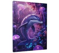 Stampa artistica da parete su tela con vivaci delfini, con scena subacquea viola blu, decorazione estetica per soggiorno, camera da letto, bagno, senza cornice, 20,3 x 30,5 cm
