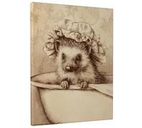 Stampa artistica da parete su tela da bagno con riccio vintage, stampa con illustrazione di animali marroni, graziosa decorazione per il bagno per soggiorno, camera da letto, bagno, regalo per gli
