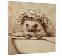 Stampa artistica da parete su tela da bagno con riccio vintage, stampa con illustrazione di animali marroni, graziosa decorazione per il bagno per soggiorno, camera da letto, bagno, regalo per gli
