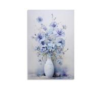Stampa artistica da parete su tela floreale vintage incorniciata blu e bianco botanico retrò pronto da appendere poster Wall Art