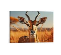 Stampa artistica da parete su tela incorniciata con scena autunnale con Impala maschio in un tramonto dorato, poster decorativo da parete in campo, decorazione da parete per soggiorno, 45 x 60 cm