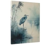Stampa artistica da parete su tela, motivo: airone, blu e grigio, decorazione da parete per soggiorno, camera da letto, ufficio, senza cornice, 40,6 x 50,8 cm