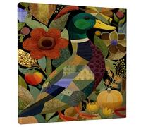 Stampa artistica da parete su tela, motivo autunnale con anatra reale, stampe floreali colorate verdi e marroni, decorazione stagionale per soggiorno, camera da letto, cucina, estetica della natura