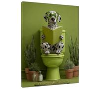 Stampa artistica da parete su tela, motivo: cane dalmata verde, decorazione divertente da parete per il bagno, per l'estetica domestica, soggiorno, camera da letto, WC, 20 x 25 cm