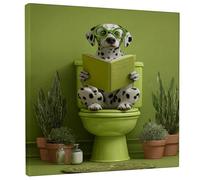 Stampa artistica da parete su tela, motivo: cane dalmata verde, decorazione divertente da parete per il bagno, per l'estetica domestica, soggiorno, camera da letto, WC, 30,5 x 30,5 cm